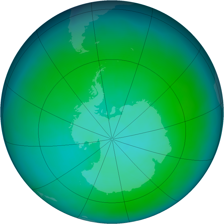 Antarctic ozone map for January 2010